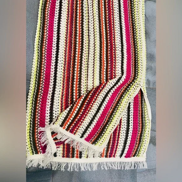 Women’s Maxi Crochet Multicolor Skirt with Fringe Hem Cotton Size M New - Picture 2 of 4